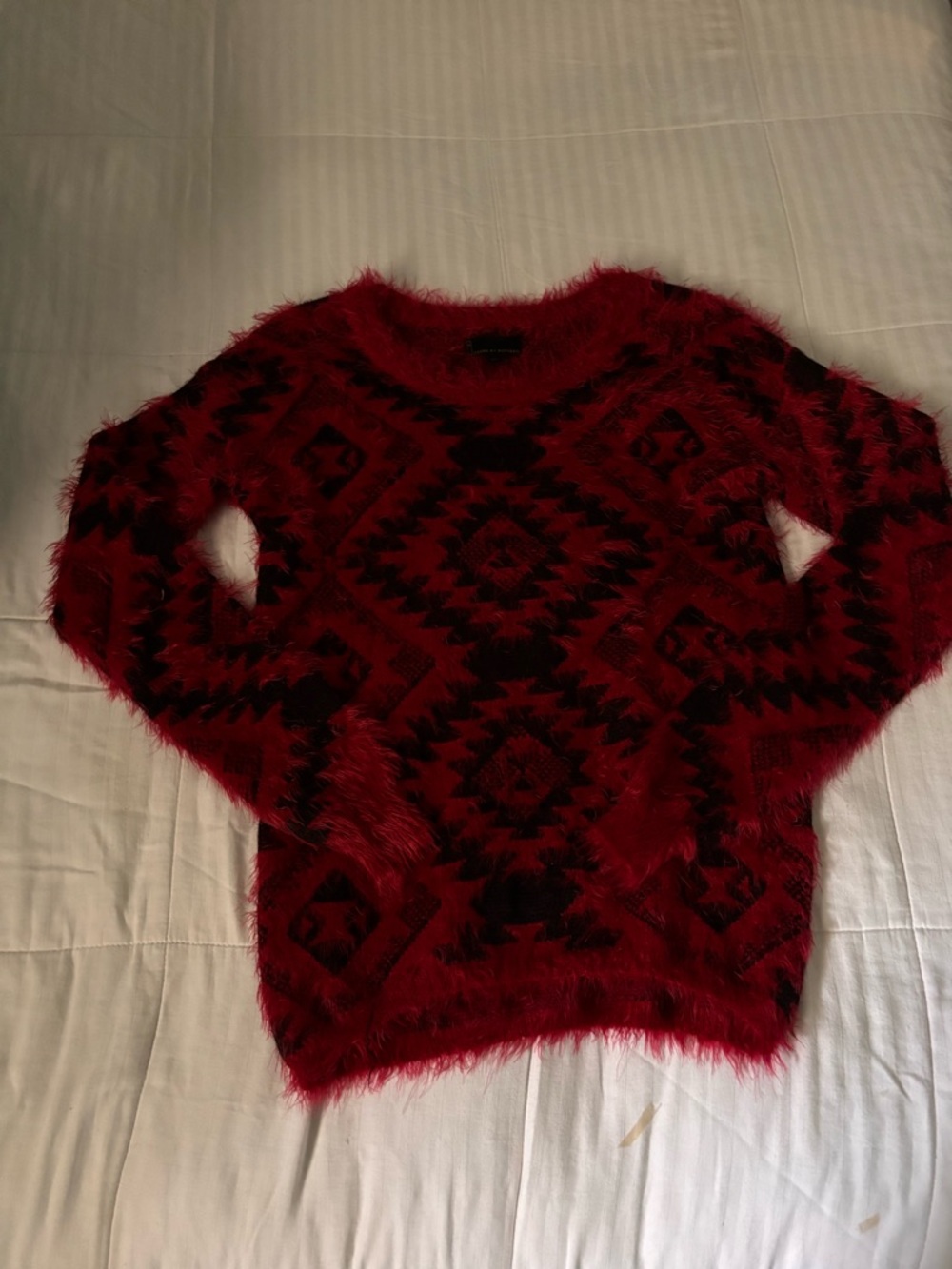 i jeans by Buffalo Red and Black Fuzzy Geometric Crewneck Sweater